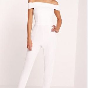 White Off the shoulder Crepe jumpsuit